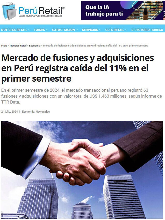 Mercado de fusiones y adquisiciones en Per registra cada del 11% en el primer semestre